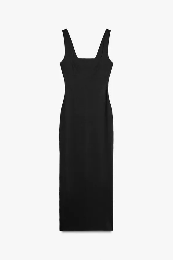 POLYAMIDE BLEND MIDI DRESS Black Red Toffee | Zara US