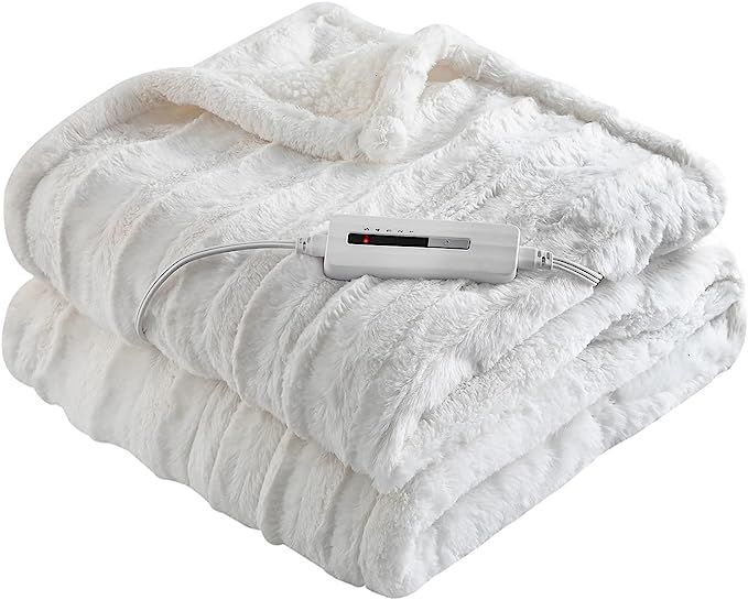 Amazon.com: COOMISS Heated Blanket Electric Throw Luxury Faux Fur Fast Heating Sherpa Blanket ETL... | Amazon (US)