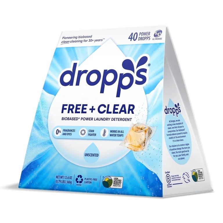 Dropps Laundry Free and Clear Detergent Pods, Biobased, Unscented, 40 Ct | Walmart (US)