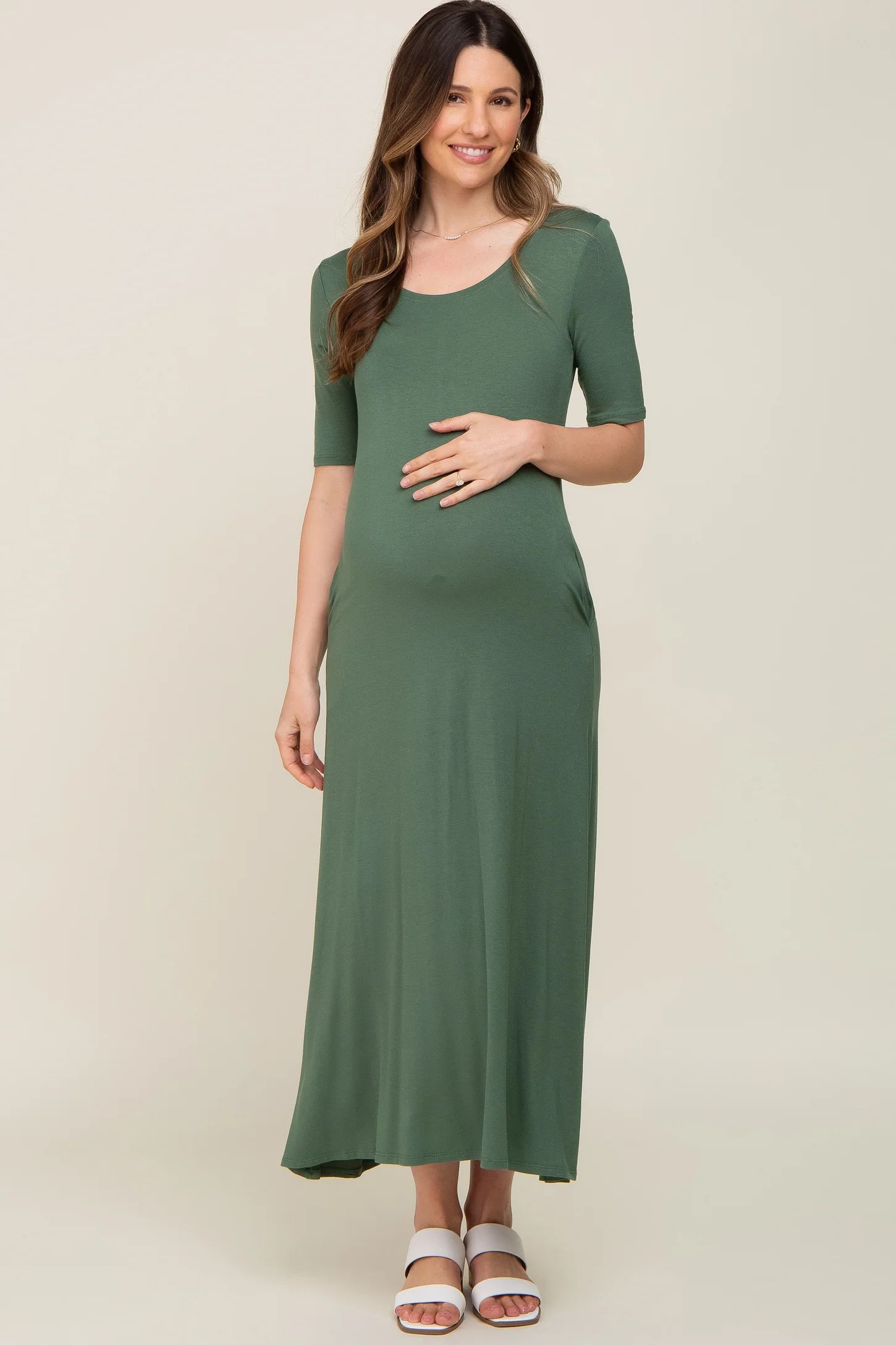 Olive Scoop Neck Maternity Maxi Dress | PinkBlush Maternity