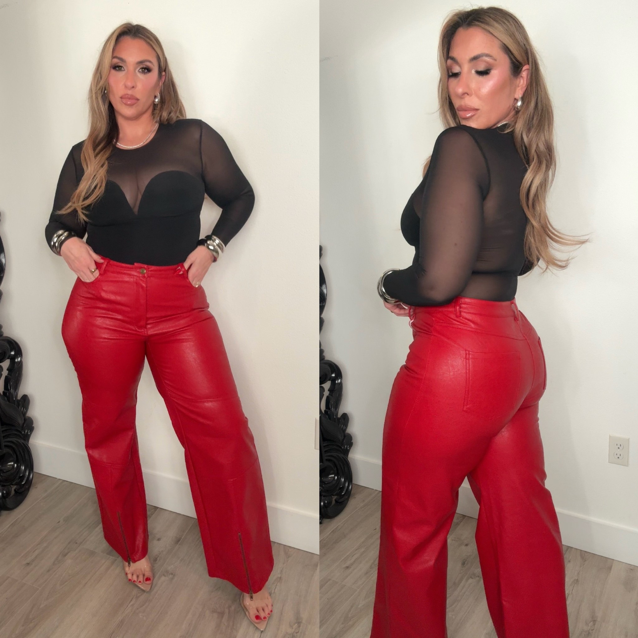 Midsize Date Night Outfit

Incredible amazon bodysuit size XL. Super flattering and compressive. There is enough compression to go braless.
The back is sheer. Linked all my accessories and hair tools.

Red faux leather Fashion Nova pants can’t kink here search FashionNova.com for name: Hot N' Spicy Faux Leather Pant - Red. Wearing a size XL (stretchy). 

My fav heels in the 3 inch heel height. 

tennis necklace 3.0 mm in the 18 inch. 

#LTKMidsize #LTKTall #LTKFindsUnder50