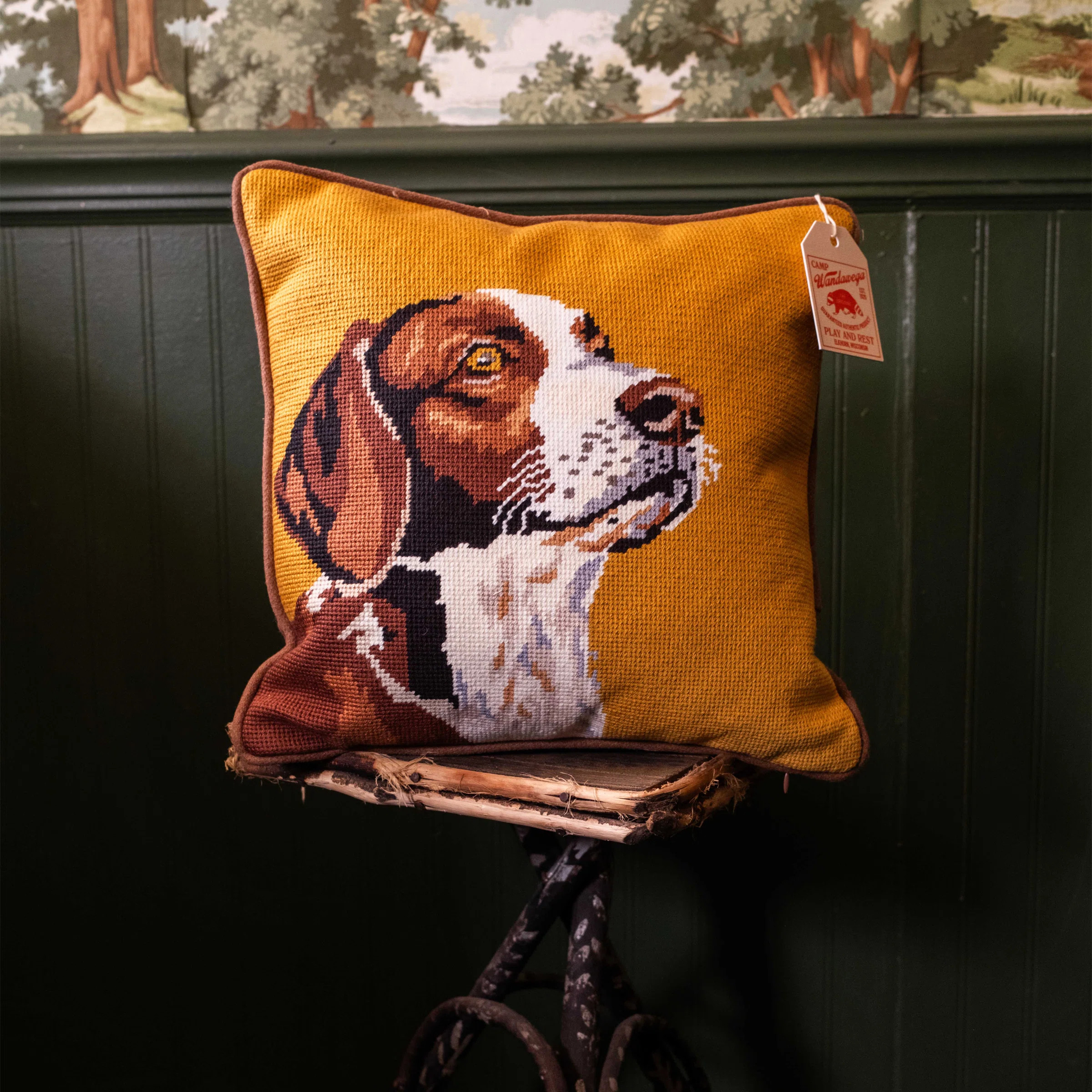 Camp Wandawega Hunting Dog Embroidered Needlepoint Pillow | Wayfair North America