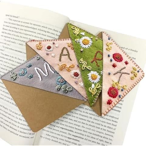 MOTEERLLU Personalized Hand Embroidered Corner Bookmark,Felt Triangle Page Stitched Handmade Book... | Amazon (US)