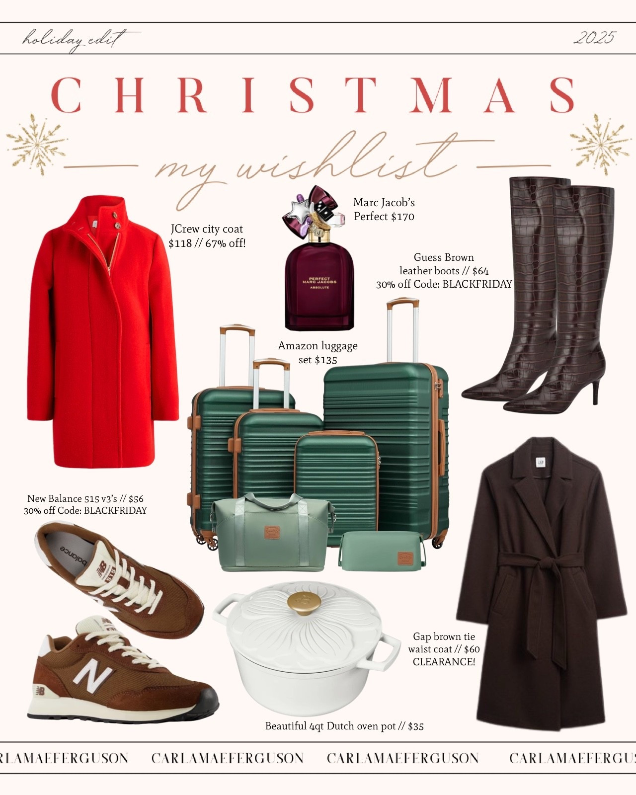 What’s on my Christmas wishlist this year!!

DSW is having a 30% off sale with code BLACKFRIDAY!!

JCrew Factory Outlet has items marked down 30-70% off!!

GAP has some great clearance pieces that look very high end :) 

Gifts for her / gifts for wife / gifts for women / city coat / down coat / brown boots / faux leather brown boots / brown sneakers / luggage set / Dutch oven pot / beautiful by drew Barrymore / kitchen gifts / fashion gifts for her / travel gifts / Marc Jacob’s perfect perfume / red coat / brown coat 

#LTKSaleAlert #LTKGiftGuide #LTKHoliday