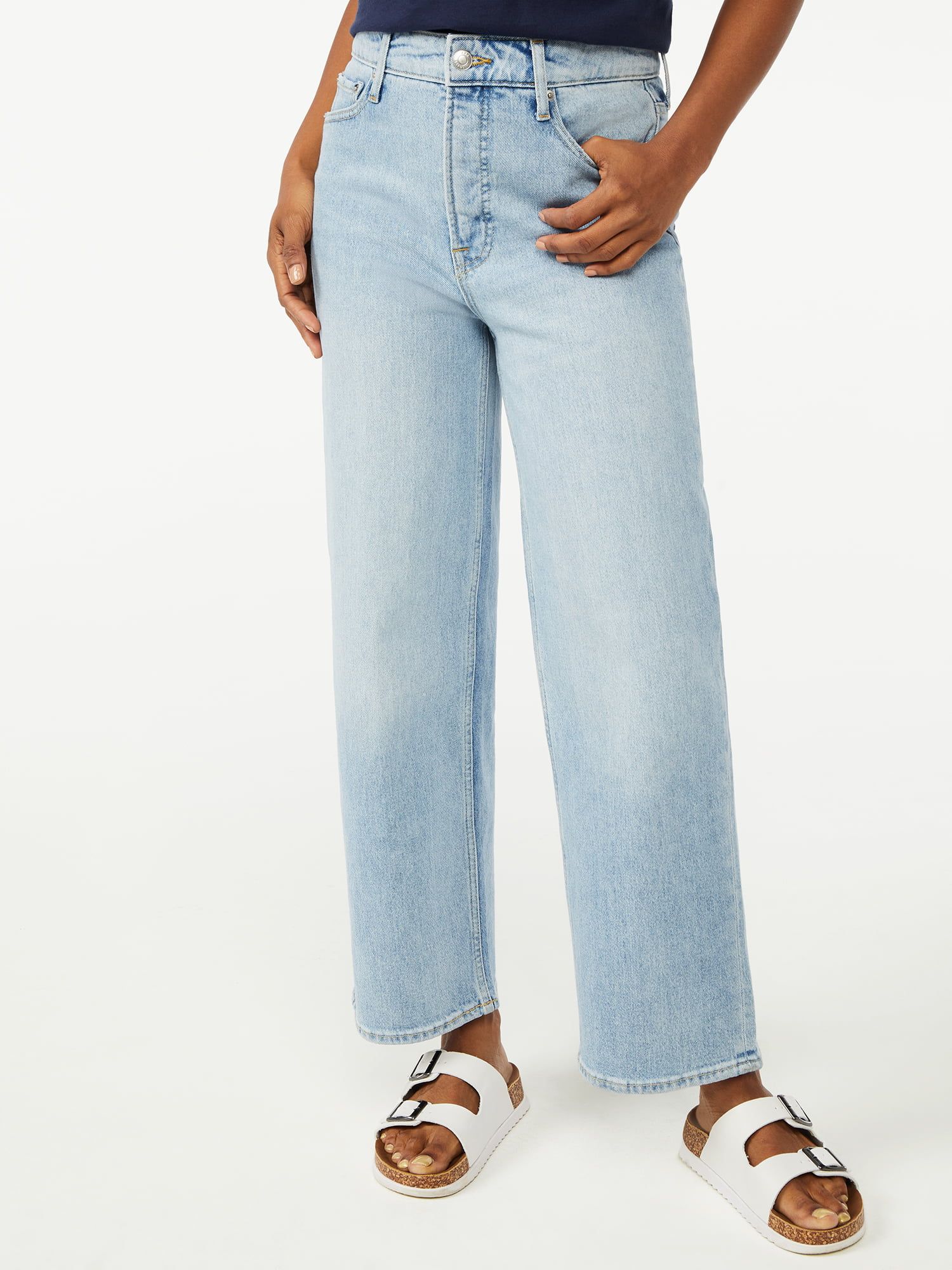 Free Assembly Women's Cropped Wide High Rise Straight Jeans | Walmart (US)