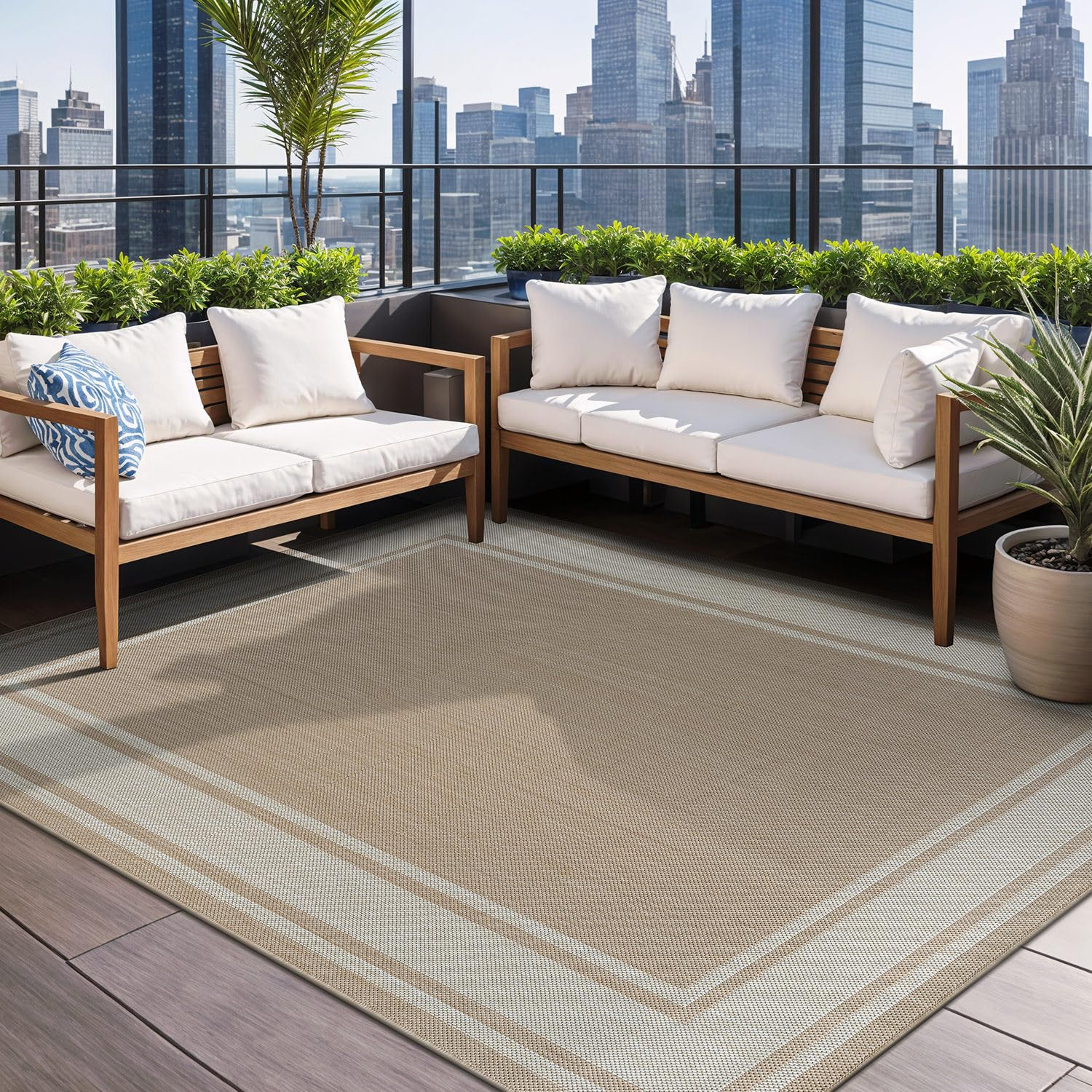 Beverly Rug Outdoor Rug 6x9 Modern Bordered Area Rugs for Indoor and Outdoor Patio Deck Porch Gar... | Amazon (US)