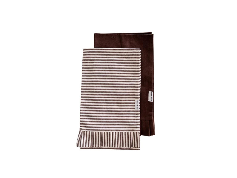 Brown & White Stripes Ruffle Frill Kitchen Dish Towel - Etsy | Etsy (US)