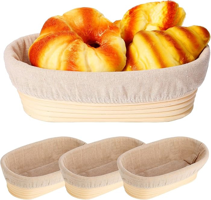 4 Pieces 10 Inch Bread Banneton Proofing Basket Oval Shape Bread Proofing Basket Rattan Oval Bann... | Amazon (US)