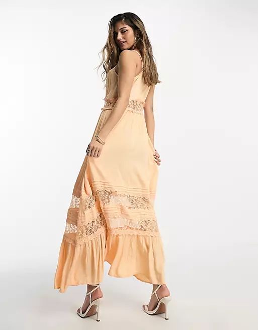 Y.A.S lace insert cami maxi dress in apricot | ASOS (Global)