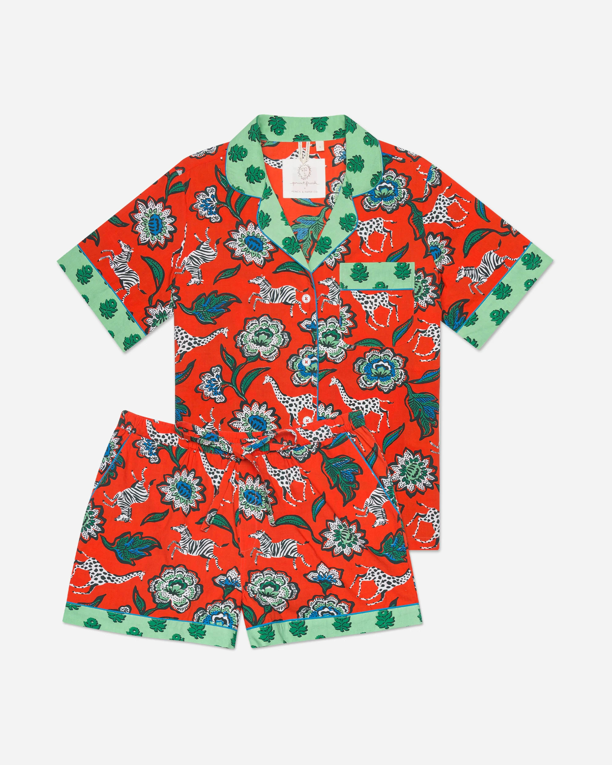 PF x Pencil &amp; Paper Co. Floral Safari - Short Sleep Set - Scarlet | Printfresh