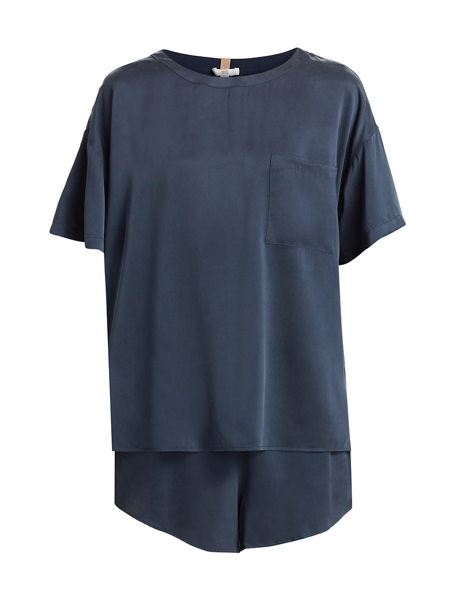 Women's Washable Silk T-Shirt & Shorts Set - Deep Blue - Size XS | Saks Fifth Avenue