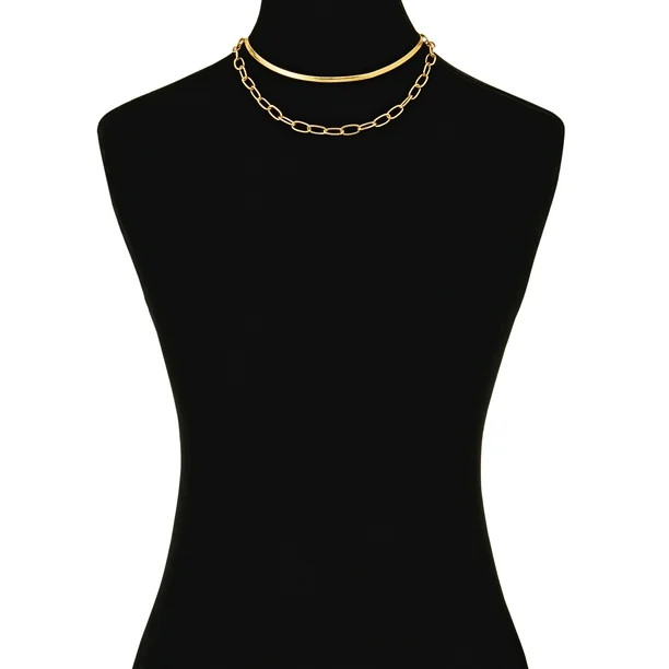Scoop Womens 14KT Gold Flash Plated Brass Herringbone Link Chain Layered Necklace - Walmart.com | Walmart (US)