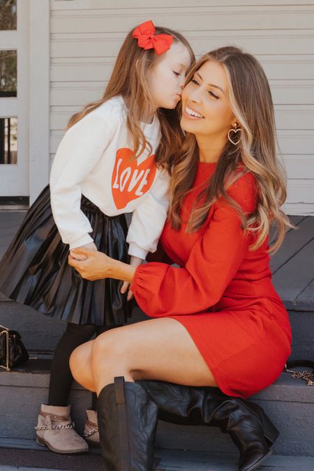 Every day is a LOVE day around here! ♥️ Mommy and Me looks linked! 

Red casual dress, tie waist dress, cowgirl boots, black boots, black cowgirl boots, girls skirt, love sweater, mommy and me, mini me, matching with mommy

#LTKkids #LTKunder50 #LTKfamily