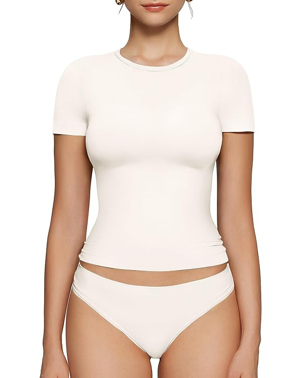 OEAK Womens T-Shirts Short Sleeve Shirts Crew Neck Basic Tees Soft Smoothing Seamless Tshirts Sli... | Amazon (US)