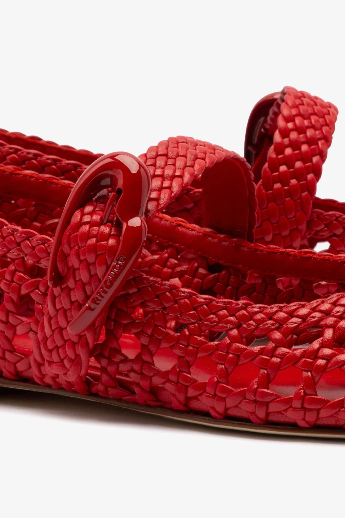 Verona Macrame Ballet Flat In Scarlet Leather | Larroude