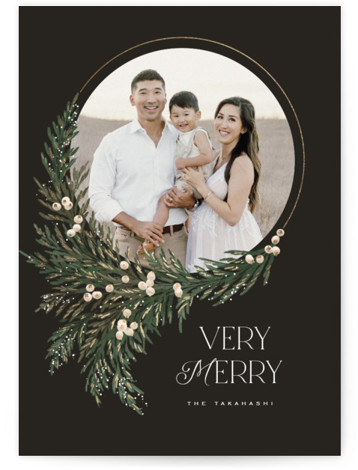 "wreath frame" - Customizable Foil-pressed Holiday Cards in Black or Gray by Leah Bisch. | Minted