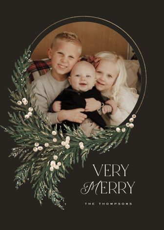 "wreath frame" - Customizable Foil-pressed Holiday Cards in Black or Gray by Leah Bisch. | Minted