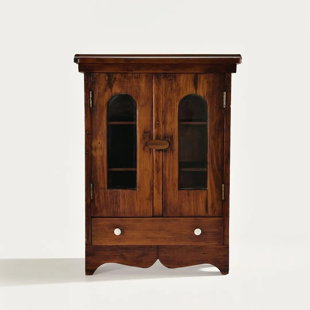 Vintage Petite Wood Cupboard With Glass Arched Doors - Etsy | Etsy (US)