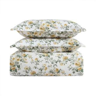 Roses 2-Piece Gold/Green Cotton Twin Duvet Cover Set | The Home Depot