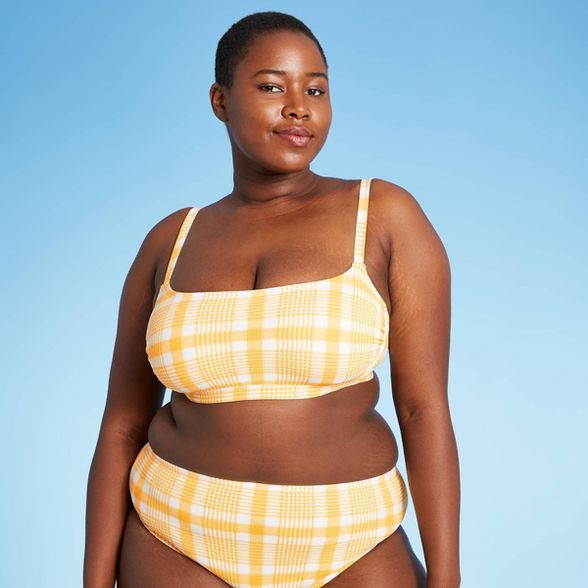 Juniors' Plus Size Textured Bralette Bikini Top - Xhilaration™ Orange Plaid | Target