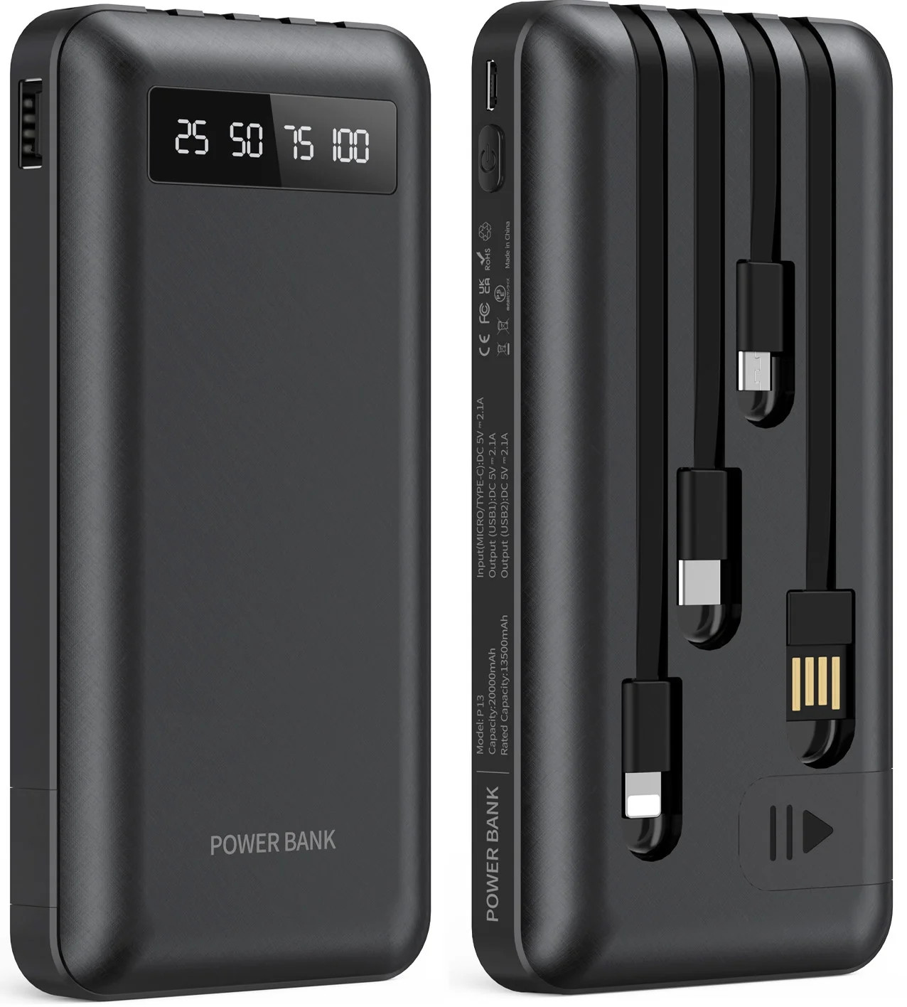 20000mAh Power Bank Portable Charger with Cables, USB Fast Charging for Phone | Walmart (US)