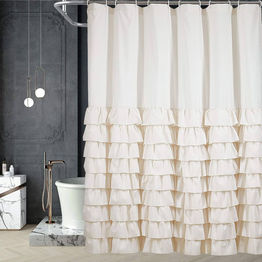 HIG Handmade Ruffle Shower Curtain Great for Showers & Bathtubs - Quick Drying - 12 Buttonholes D... | Amazon (US)