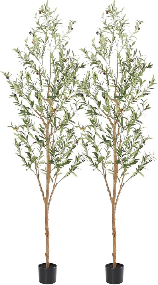 Faux Olive Tree 7ft，Olive Trees Artificial Indoor with Natural Wood Trunk and Realistic Leaves ... | Amazon (US)