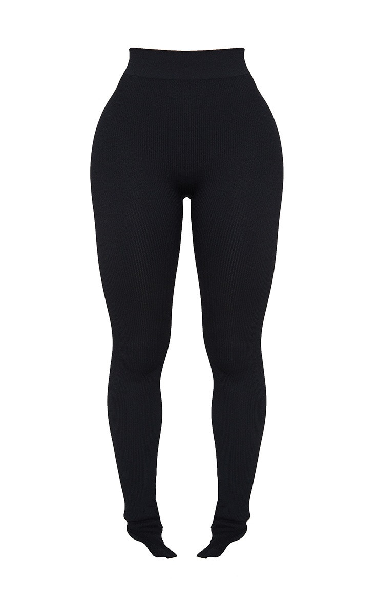 Shape Black Contour Ribbed Split Hem Leggings | PrettyLittleThing UK
