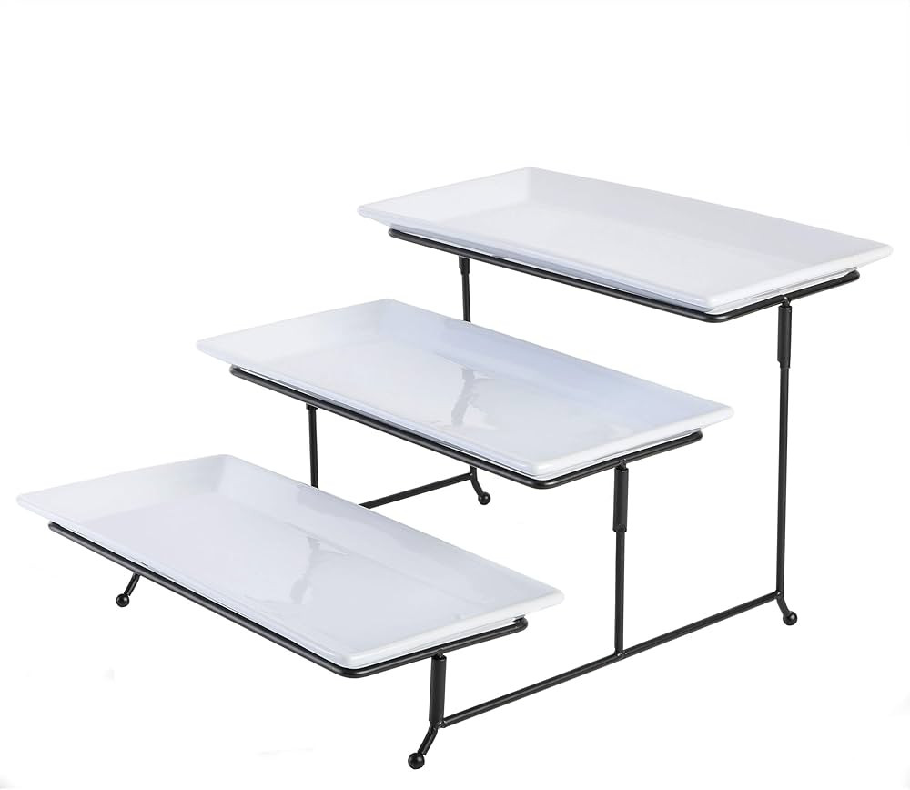 Gibson Home Gracious Dining Dinnerware, 3-Tier Rectangle Plate Set with Metal Stand, White | Amazon (US)