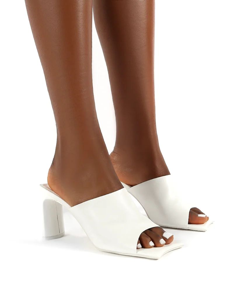 Vice White Pu Wide Fit Square Toe Detail Heeled Mules | Public Desire