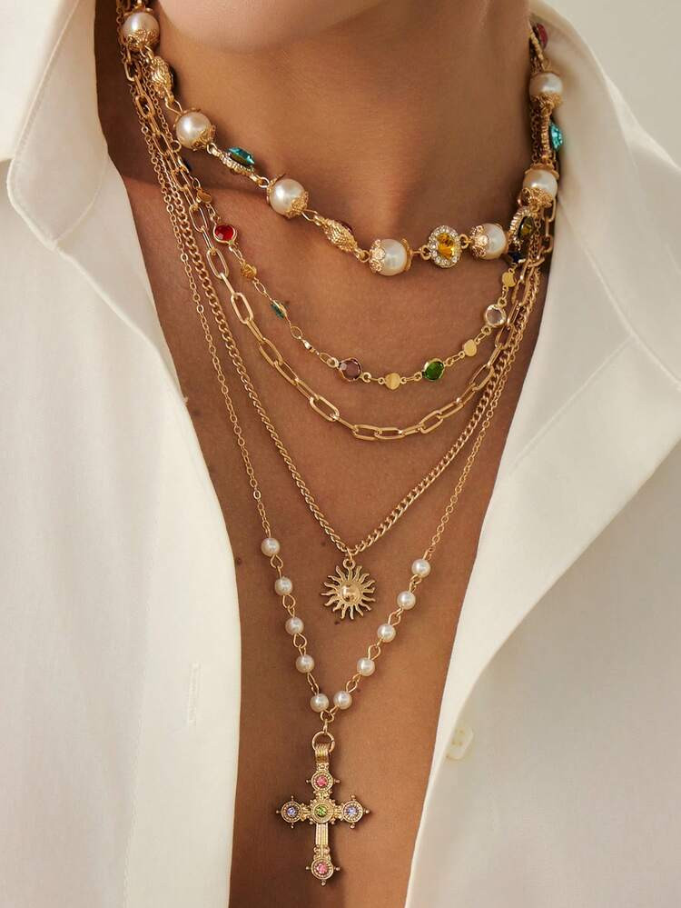 2pcs/Set Bohemian Colorful Crystal Necklace, Luxury Fashion Diamond Necklace, Suitable For Women's Daily Wear (The Color Sequence And Quantity Of Crystal Beads Are Not Fixed, Please Refer To The Actual Product) | SHEIN