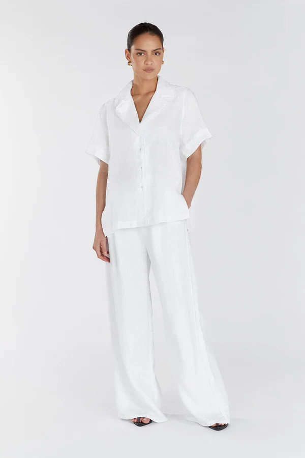 DULCE WHITE LINEN WIDE LEG PANT | DISSH