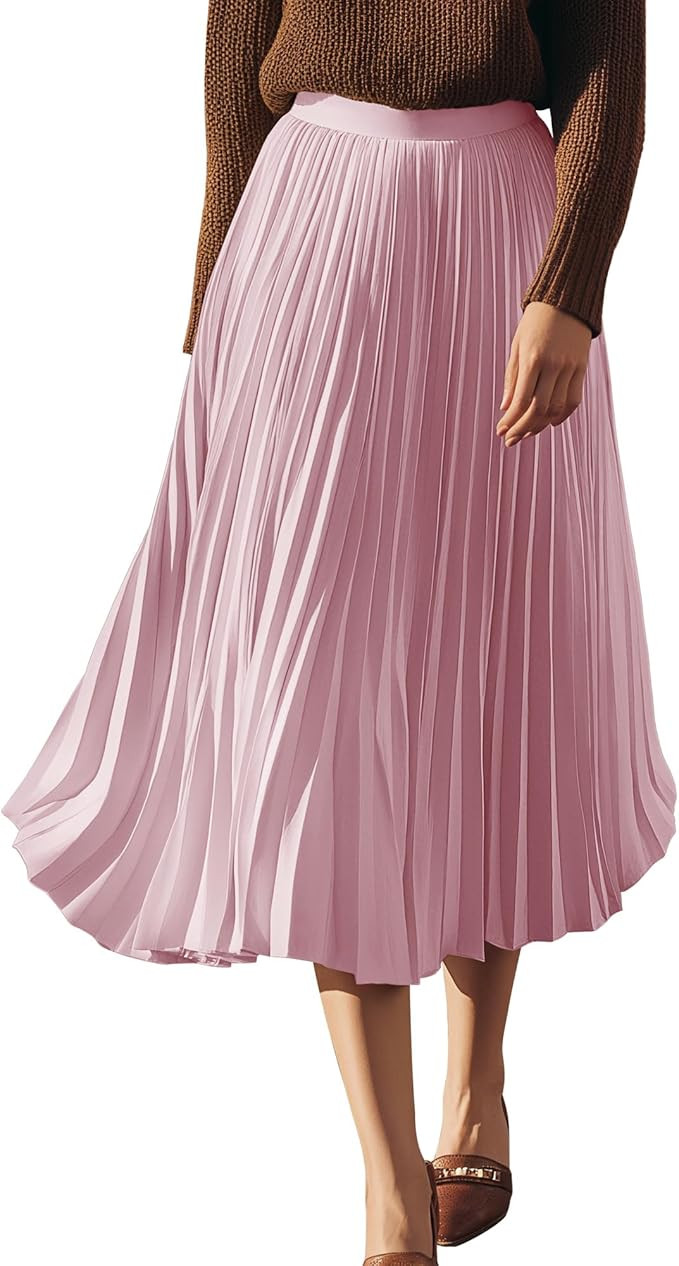 GRACE KARIN Women High Elastic Waist Pleated Chiffon Skirt Midi Swing A-line Skirts | Amazon (US)