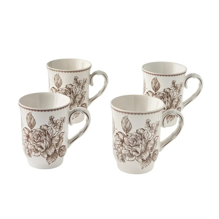 The Pioneer Woman Agatha 12-Ounce Stoneware Mugs, Brown, Set of 4 | Walmart (US)