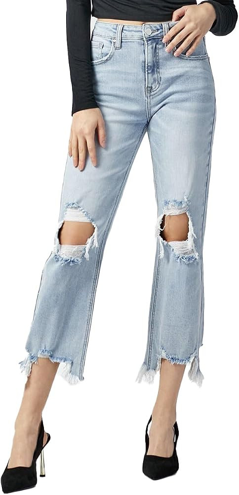Risens Jeans - High Rise Straight Cropped Jeans | Amazon (US)