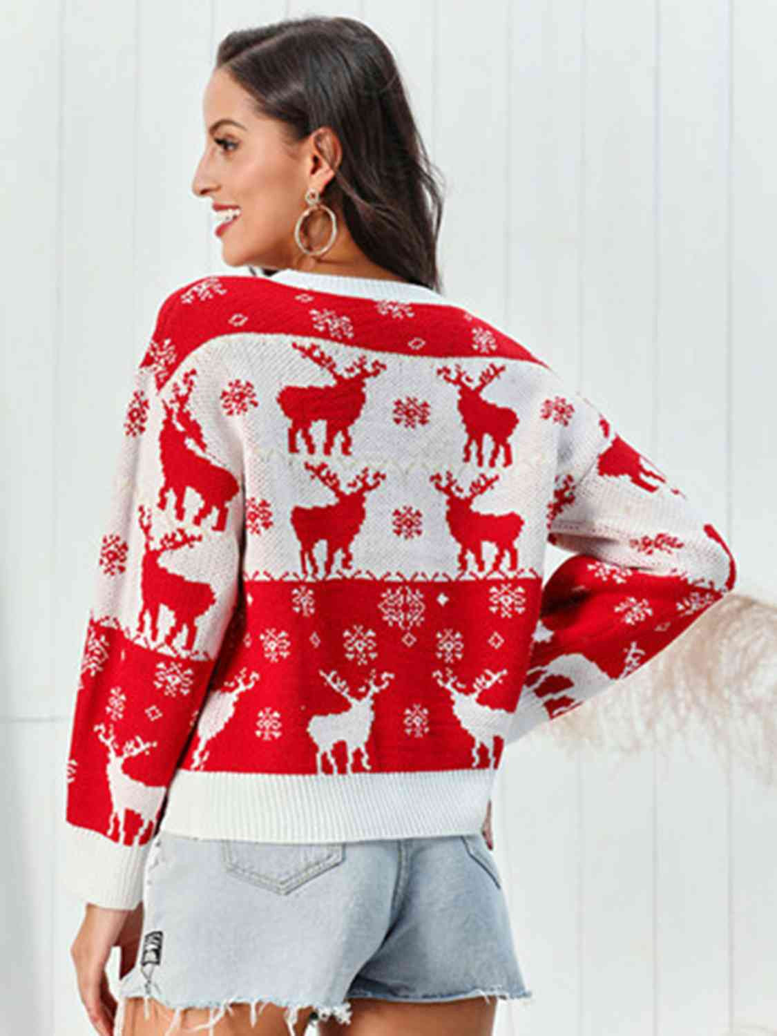 Reindeer Round Neck Sweater S | Casual Chic Boutique