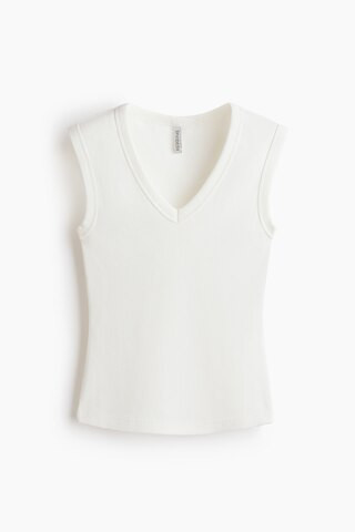 H & M - Ribbed V-neck vest top - White | H&M (UK, MY, IN, SG, PH, TW, HK)