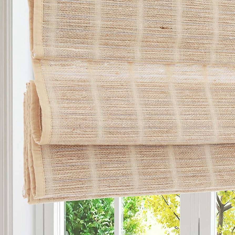Artdix Bamboo Roman Shades, Natural Reef Cordless Custom Blackout Woven Wood Shades, Edge Binding... | Amazon (US)