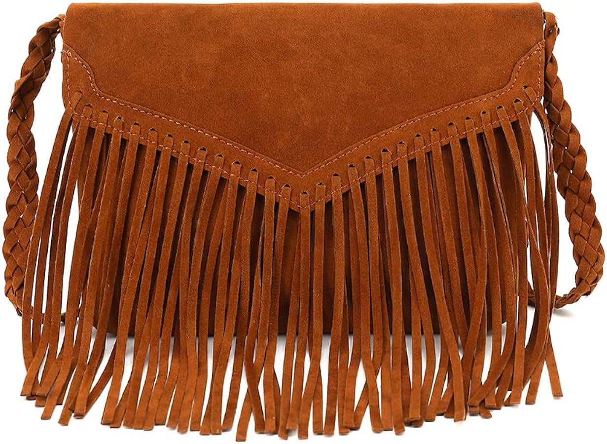 Fringe Crossbody Purse for Women, Vintage Leather Western Boho Purse, Tassel Small Handbag Should... | Amazon (US)