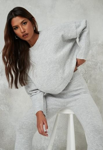 Missguided - Recycled Gray Co Ord Seam Front Knitted Sweater | Missguided (US & CA)