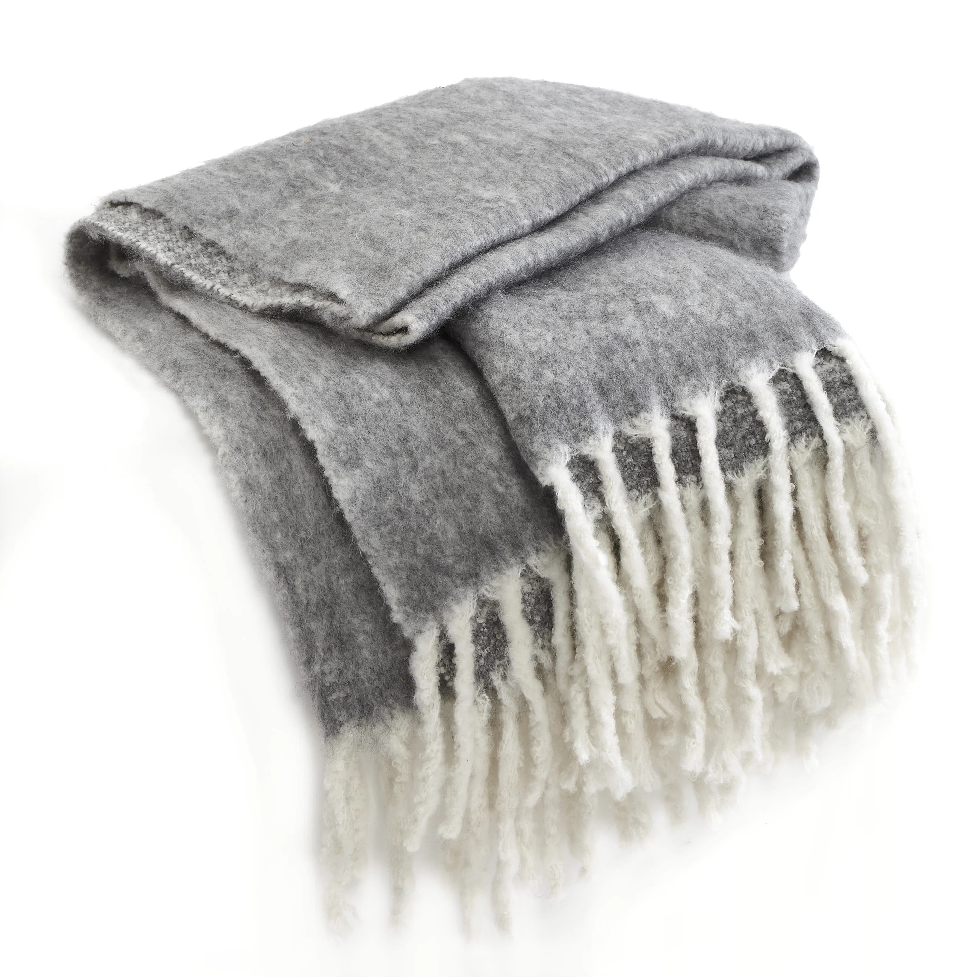 Aurora Mohair Acrylic Wool Blend Grey Throw Blanket | Wayfair North America