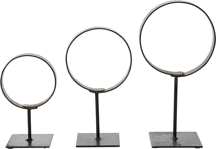 Creative Co-Op Decorative Modern Found Metal Rings on Stands, Set of 3 Décor, Black, 3 | Amazon (US)