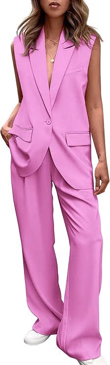 PRETTYGARDEN Women's 2 Piece Outfits Sleeveless Suit Vest and Wide Leg Pants Business Casual Blaz... | Amazon (US)