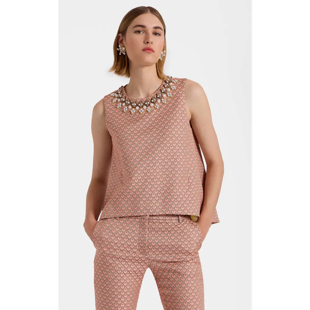 La DoubleJ La Scala Top Embroidered in Tulip Jacquard Pale Pink at Nordstrom, Size Large | Nordstrom