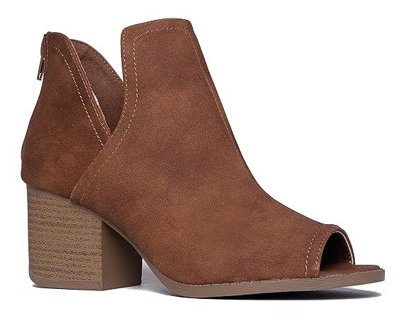 J. Adams Tabs Western Boots - Cut Out Peep Toe Stacked Low Heel Ankle Bootie | Amazon (US)