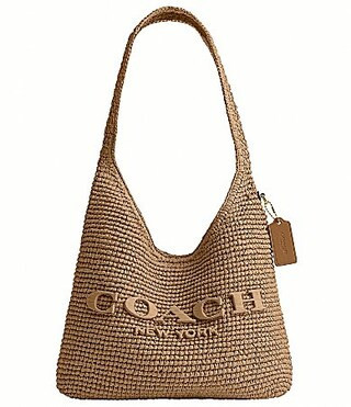 COACH Brooklyn 28 Straw Shoulder Bag - Natural | Dillard's