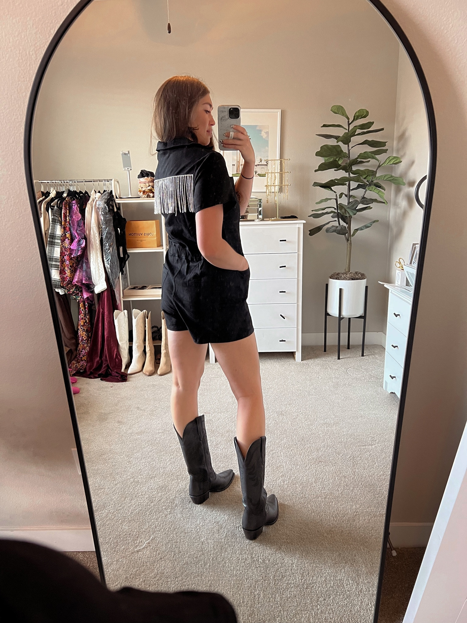 Wearing true size medium in romper
Went down 1/2 size in boots 

#LTKstyletip #LTKshoecrush