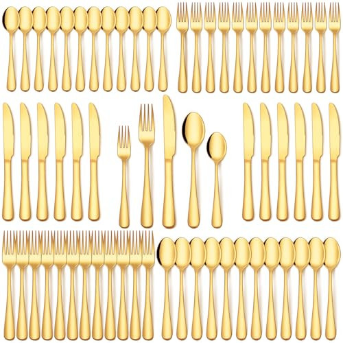 EUIRIO 60Pcs Gold Silverware Set, Stainless Steel Flatware Cutlery Set Service for 12, Mirror Polished Gold Utensils Set Include Forks Spoons Knives for Home, Wedding, Restaurant, Dishwasher Safe | Amazon (US)