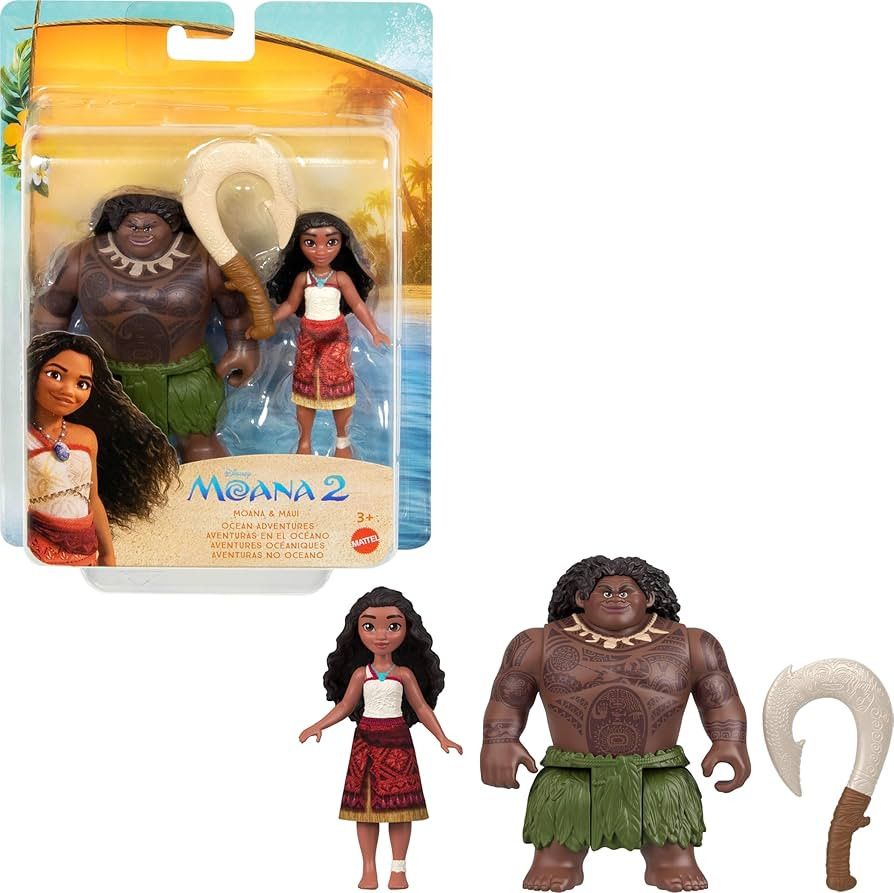 Mattel Disney Moana 2 Toys, Moana & Maui Ocean Adventures 2-Pack with 2 Small Dolls & Hook Access... | Amazon (US)