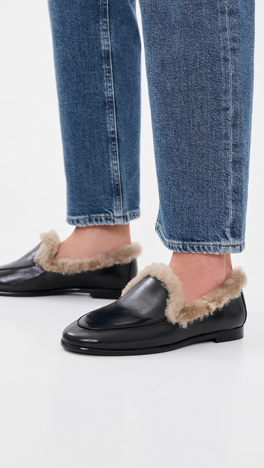 Black Suede Studio Zora Loafers Black Shine Leather/Shearling 35 | Shopbop